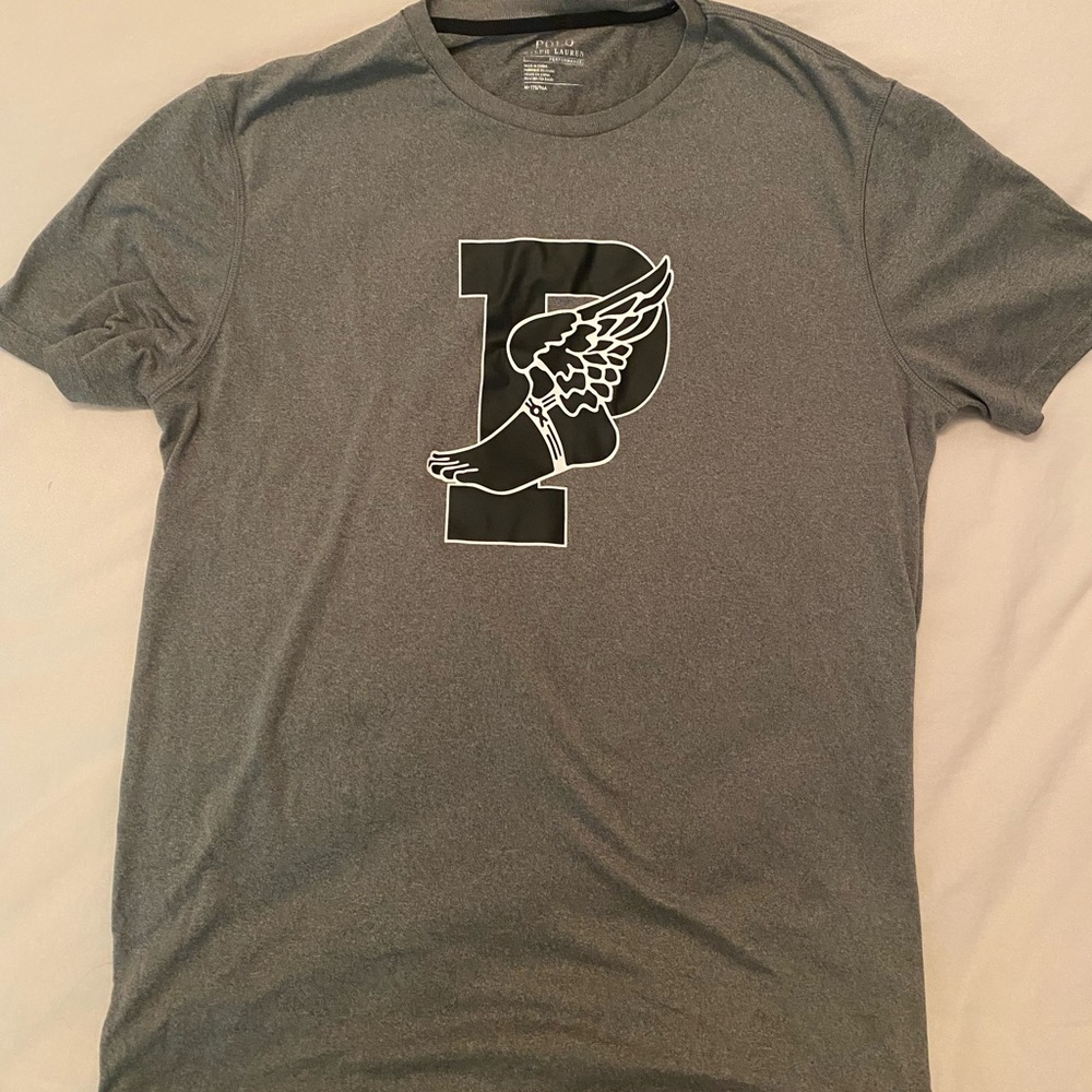 Polo Ralph Lauren Performance Pwing P Wing Throwback Gray Shirt Size Med - worn